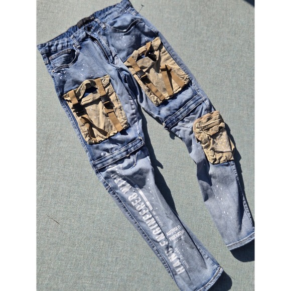 Decibel Other - Decibel Jeans Mens 32 32 Distressed Denim Slim Cargo Streetwear Cyber Punk Rave